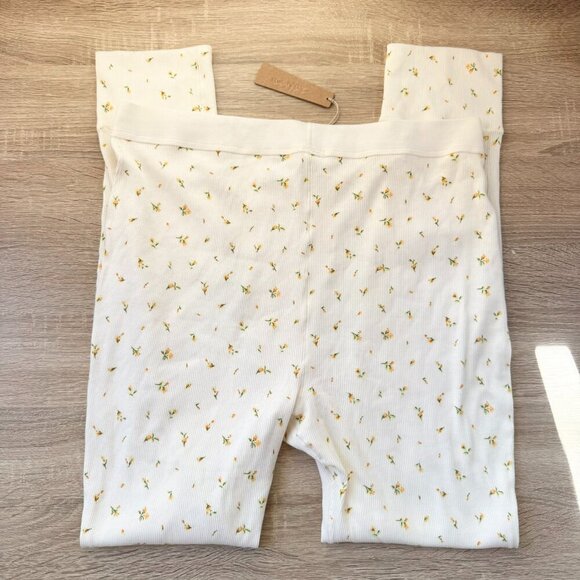 NWT SKIMS Cotton Rib Leggings Marigold Rosebud Floral Print Yellow White 2X - Picture 3 of 7